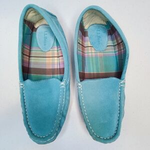 L.L. Bean Women's Sky Blue Suede Loafers Slippers Size 9